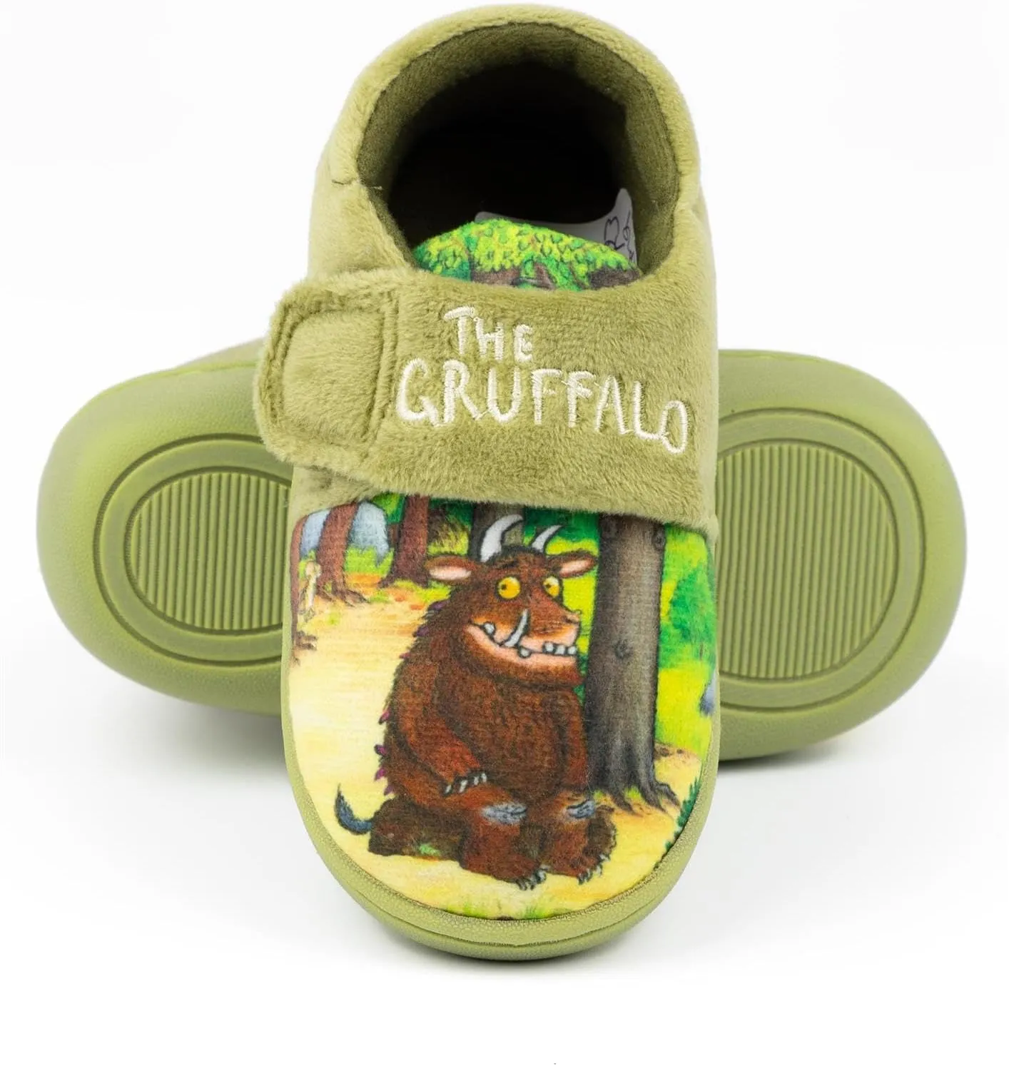 Gruffalo The Boys Slippers | Kids Green Graphic Footwear with Adjustable Strap | Storybook Loungewear | Slip On House Shoes