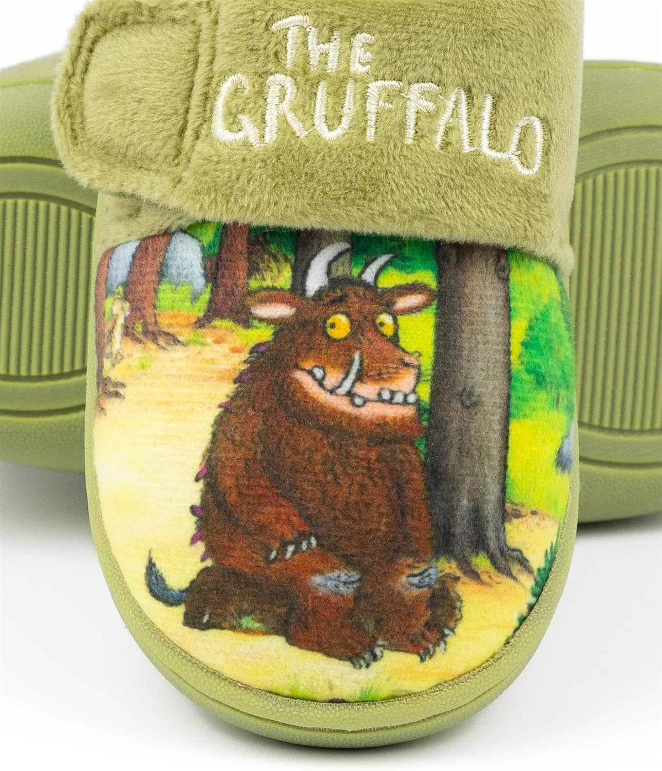 Gruffalo The Boys Slippers | Kids Green Graphic Footwear with Adjustable Strap | Storybook Loungewear | Slip On House Shoes