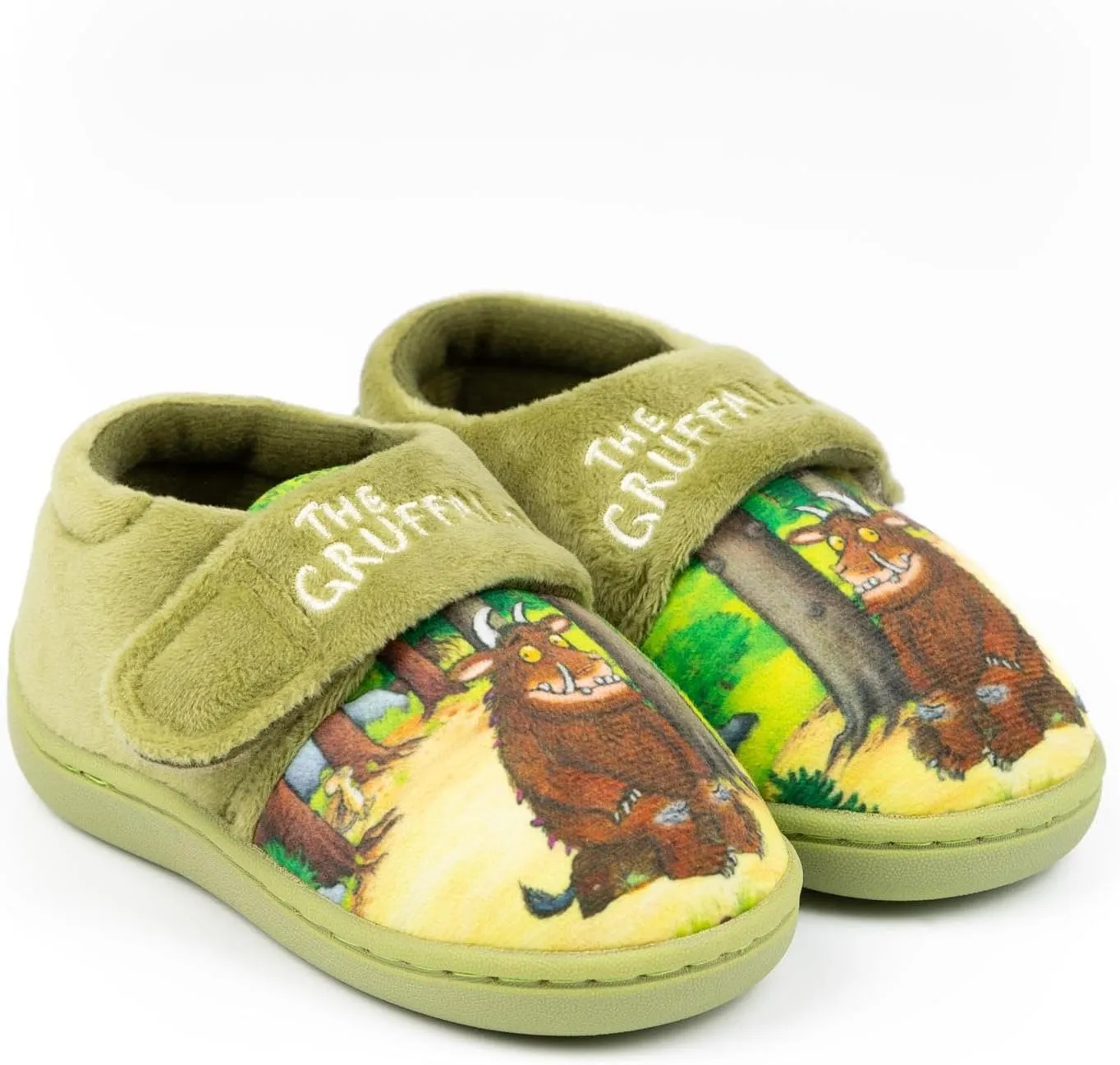Gruffalo The Boys Slippers | Kids Green Graphic Footwear with Adjustable Strap | Storybook Loungewear | Slip On House Shoes