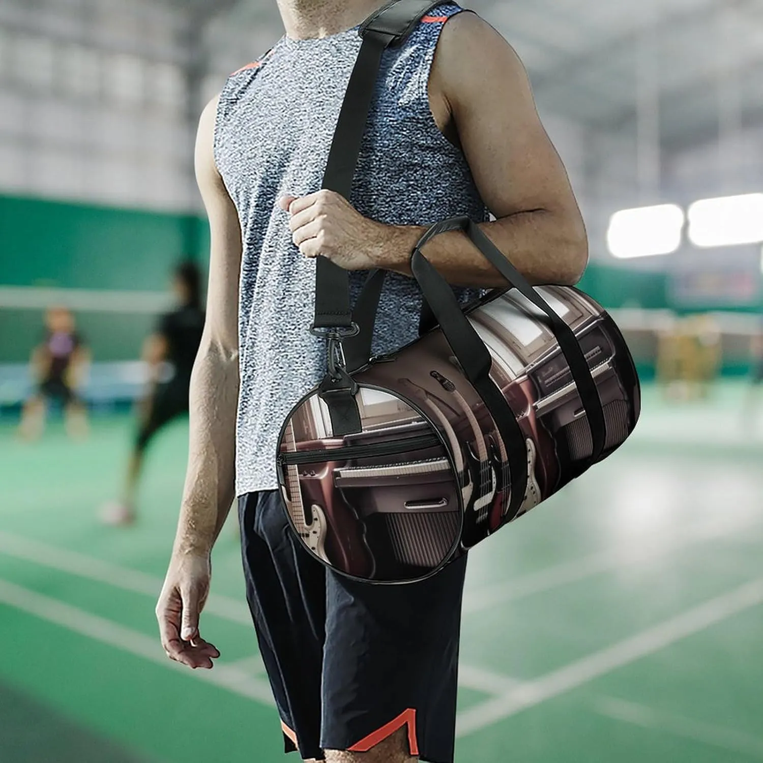 Guitar Bass Music Musical Instruments Duffel Bag for Men Women Gym Bag Sports Small Overnight Bag for Travel Weekender, 17.7in/9in/9in, XB0606009