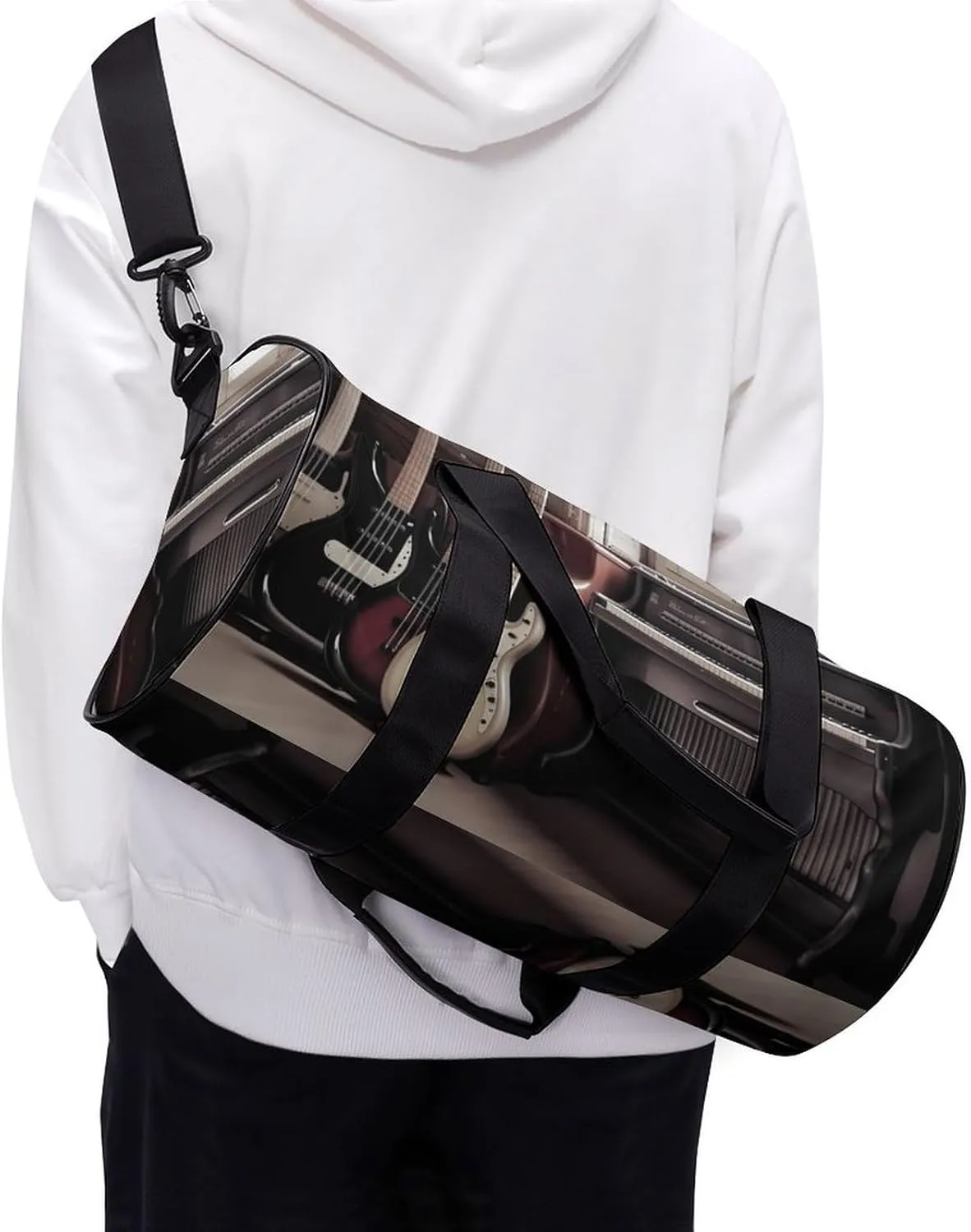 Guitar Bass Music Musical Instruments Duffel Bag for Men Women Gym Bag Sports Small Overnight Bag for Travel Weekender, 17.7in/9in/9in, XB0606009