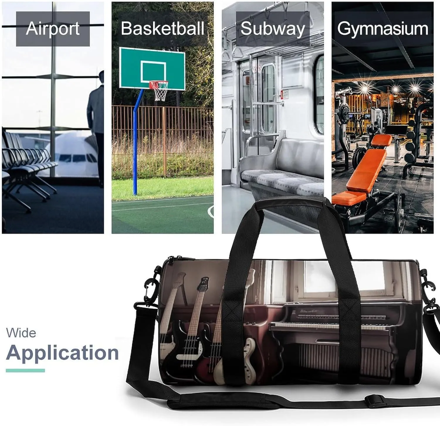 Guitar Bass Music Musical Instruments Duffel Bag for Men Women Gym Bag Sports Small Overnight Bag for Travel Weekender, 17.7in/9in/9in, XB0606009