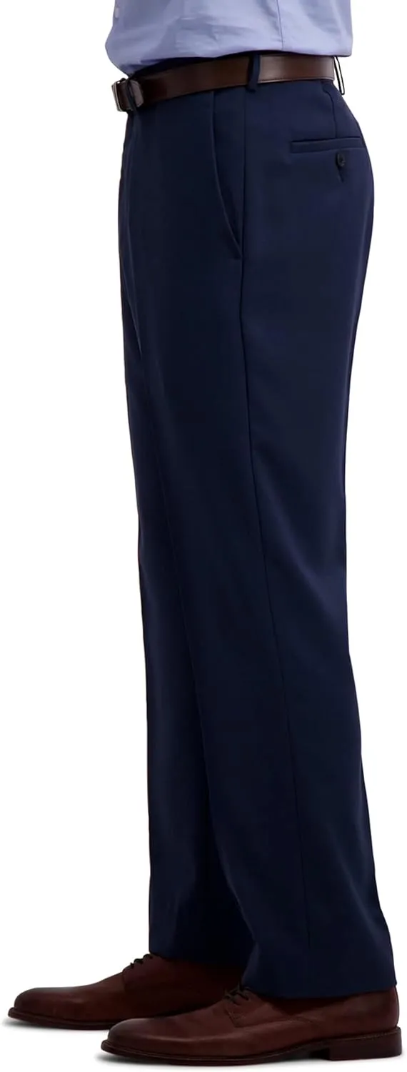 Haggar Men's Solid Gabardine Expandable Waistband Flat-Front Pant