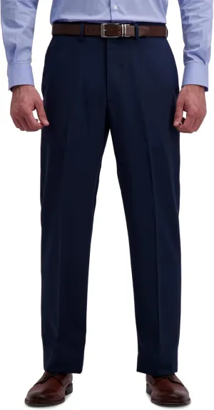 Haggar Men's Solid Gabardine Expandable Waistband Flat-Front Pant