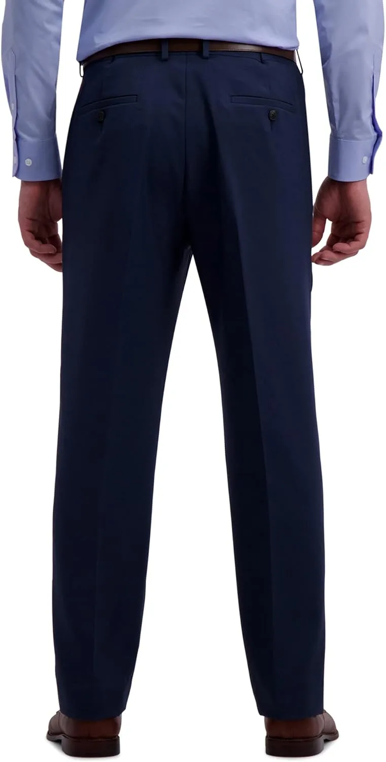 Haggar Men's Solid Gabardine Expandable Waistband Flat-Front Pant