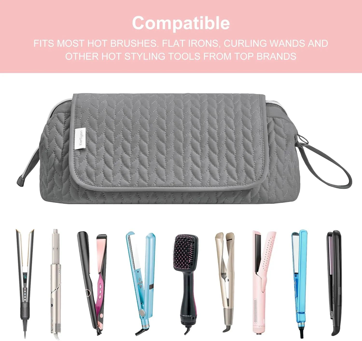 Hair Tools Travel Bag Karsyon Heat Resistant Mat Case Hot Tools Straightener, Curling Iron,Hair Dryers,Haircare Accessories Travel Essentials for Women 2 in 1 Organizer Bags (Gray)