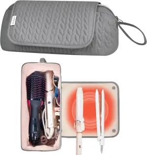Hair Tools Travel Bag Karsyon Heat Resistant Mat Case Hot Tools Straightener, Curling Iron,Hair Dryers,Haircare Accessories Travel Essentials for Women 2 in 1 Organizer Bags (Gray)