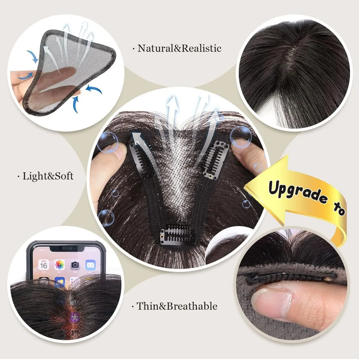 Hair Toppers for Women Real Human Hair,12inch Hairs Topper for Women No Bangs Top Hairs Extensions/Pieces Upgrade Lace Base