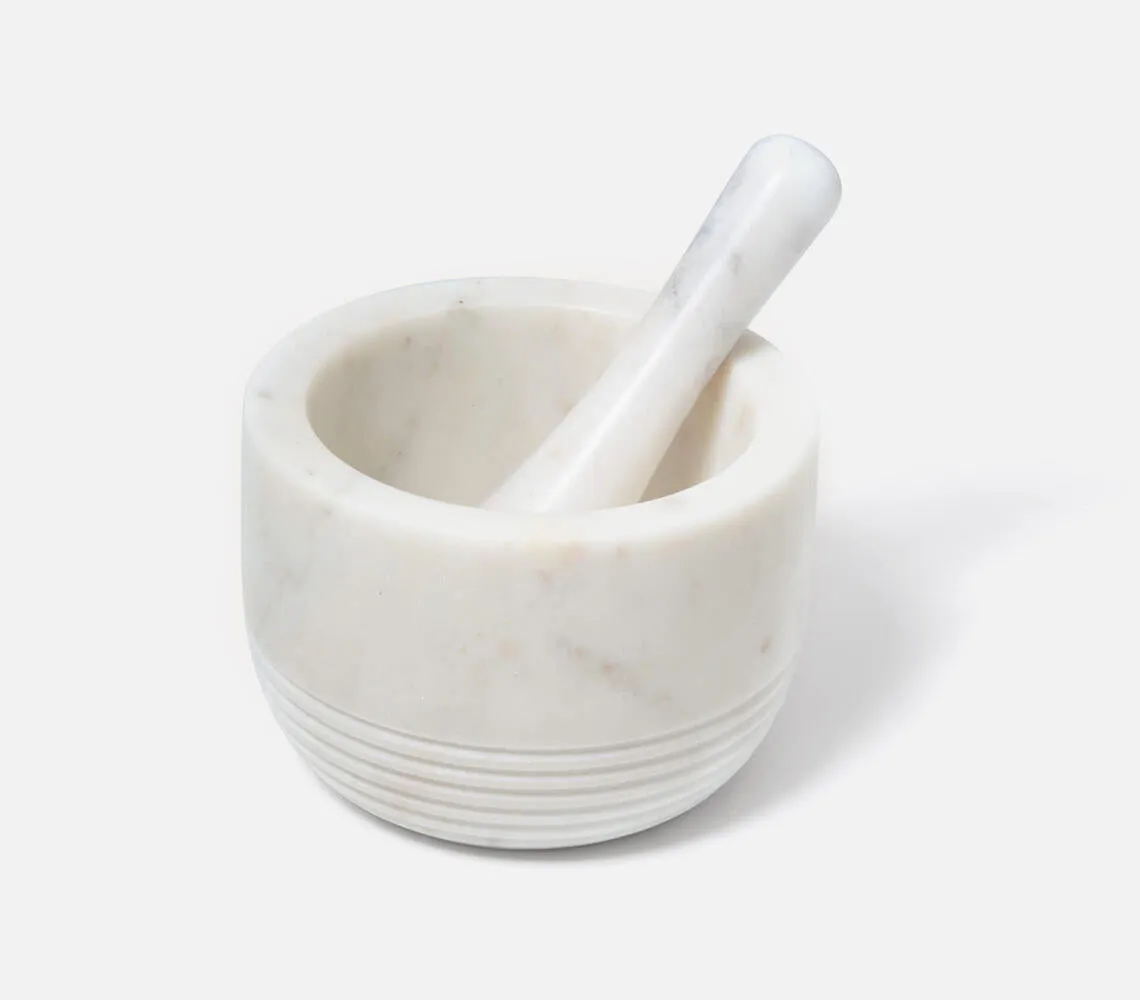 Hand Carved White Marble Mortar & Pestle