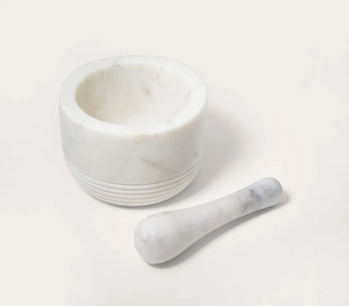 Hand Carved White Marble Mortar & Pestle