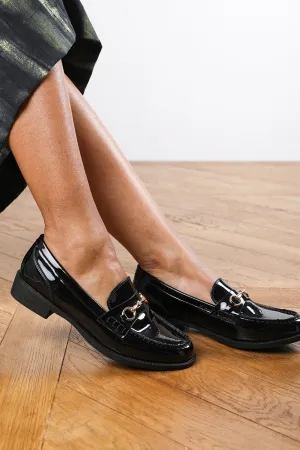 Harlow Gold Accent Detail Loafer in Black Patent