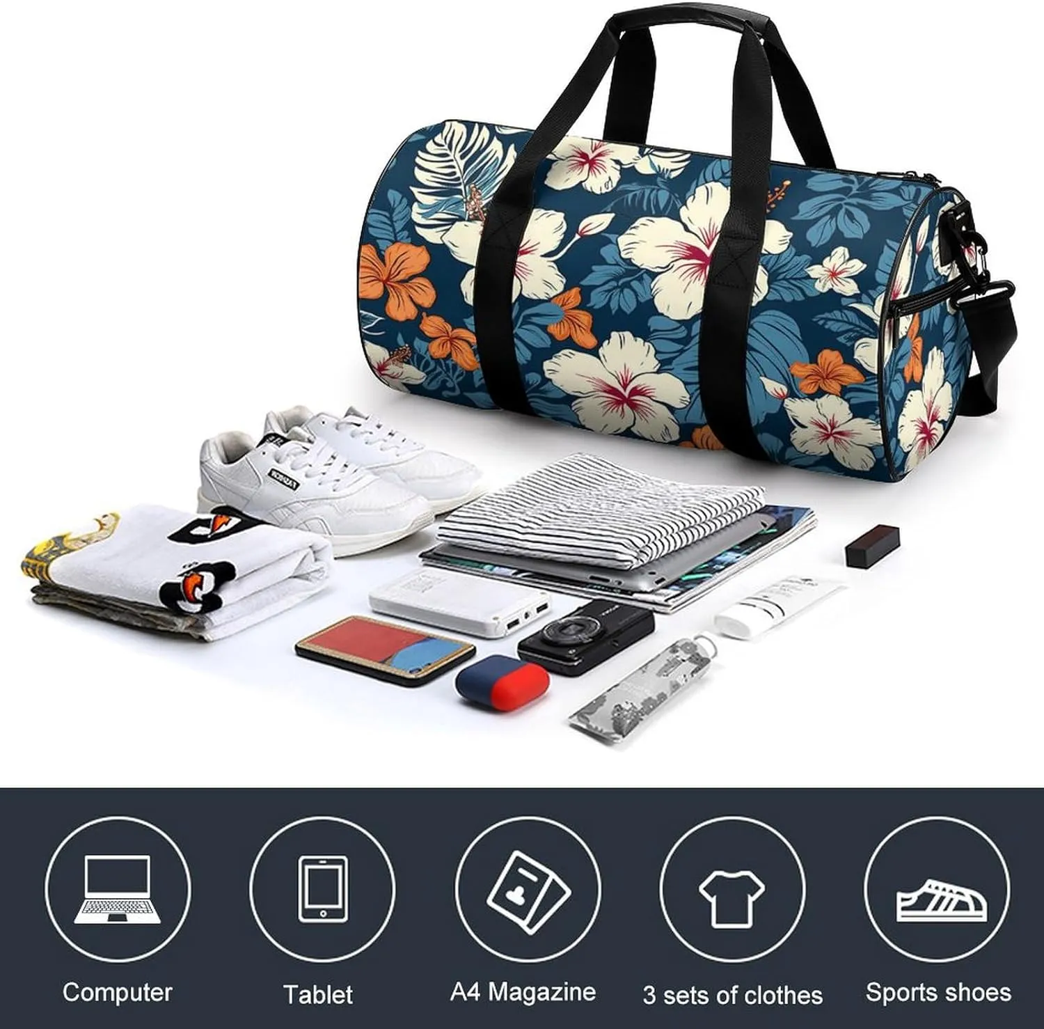 Hawaii Flower Duffel Bag for Men Women Gym Bag Sports Small Overnight Bag for Travel Weekender