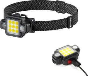 Head Torch Rechargeable, Detachable Super Bright LED Headlamp Headlight with Magnetic 5 Light Modes IPX4 Waterproof COB Light ,for Emergency, Running, Hiking,Camping etc