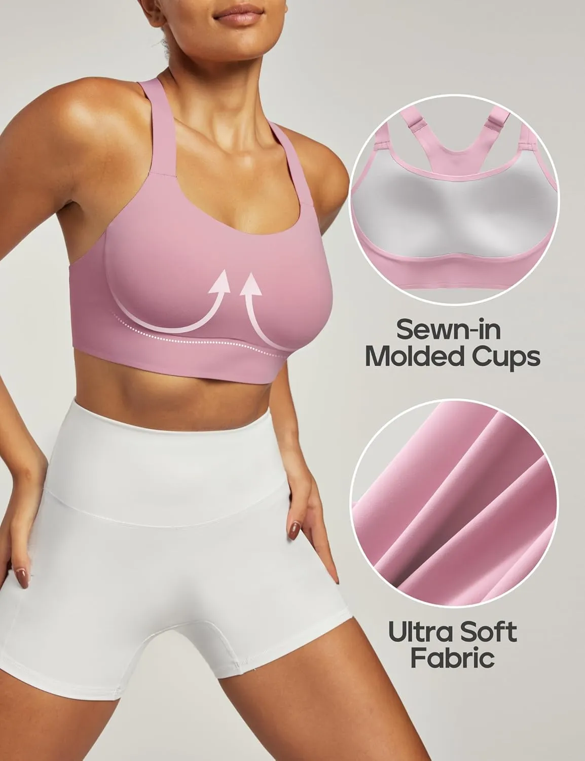 Heathyoga Medium-High Support Sports Bras for Women Molded Cup Adjustable Strappy Sports Bra Supportive Bras for Yoga