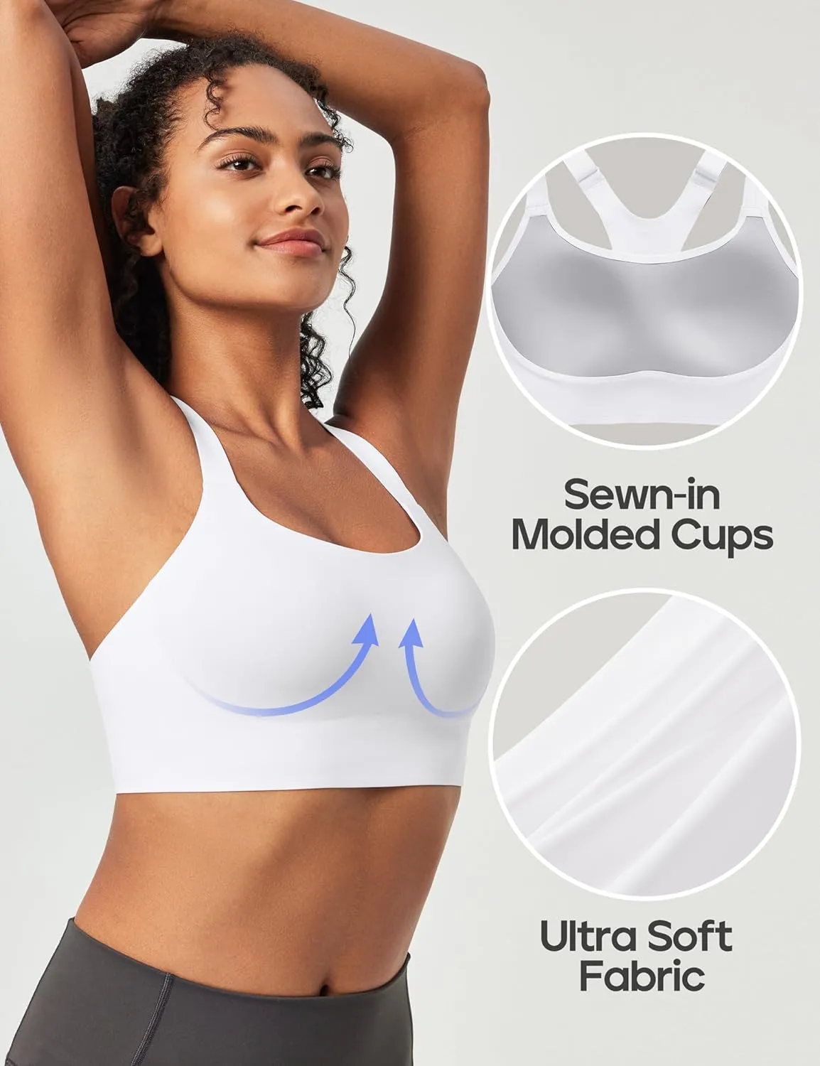 Heathyoga Medium-High Support Sports Bras for Women Molded Cup Adjustable Strappy Sports Bra Supportive Bras for Yoga