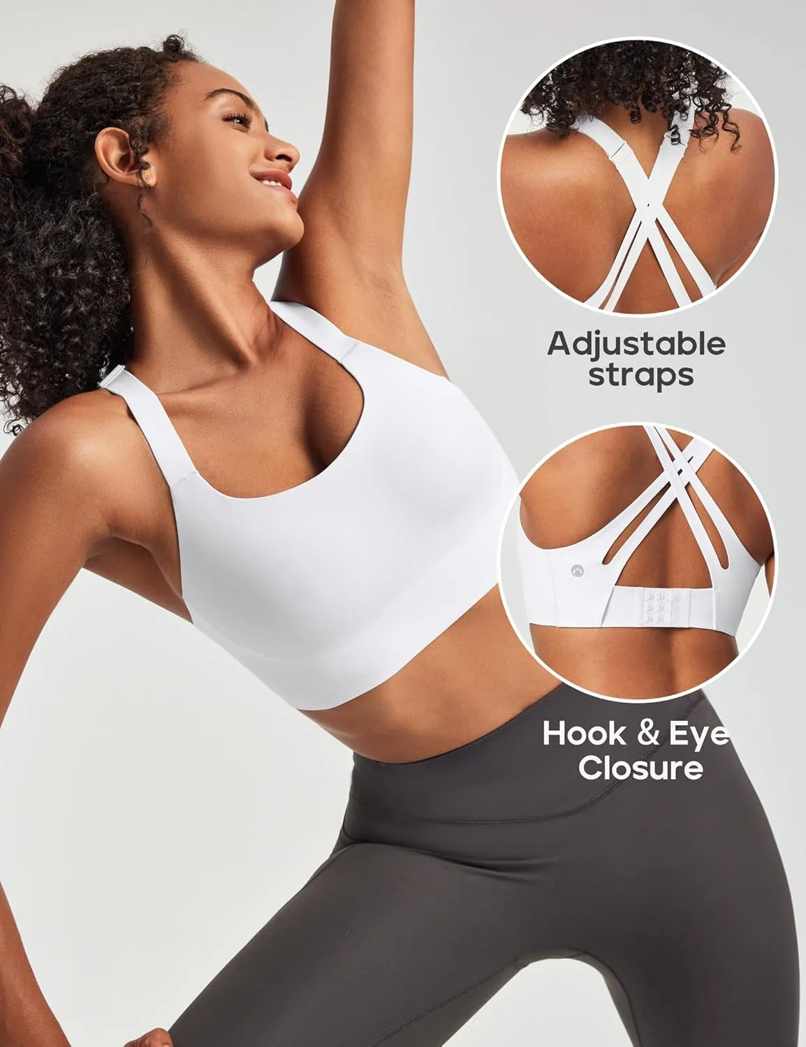 Heathyoga Medium-High Support Sports Bras for Women Molded Cup Adjustable Strappy Sports Bra Supportive Bras for Yoga