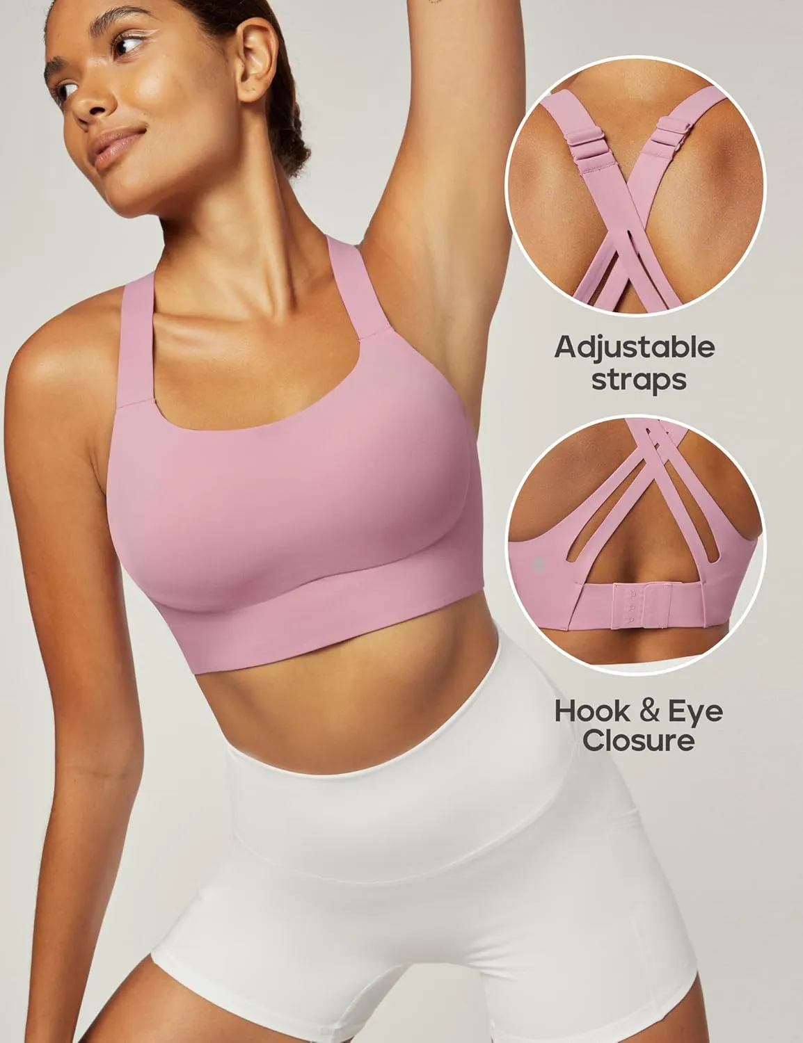 Heathyoga Medium-High Support Sports Bras for Women Molded Cup Adjustable Strappy Sports Bra Supportive Bras for Yoga
