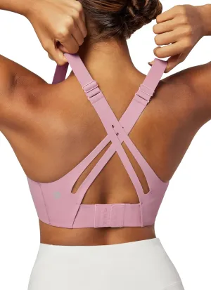 Heathyoga Medium-High Support Sports Bras for Women Molded Cup Adjustable Strappy Sports Bra Supportive Bras for Yoga