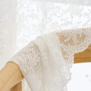 H.ebony Ivory Rose Lace Cafe Sheer Curtains Window Drapes for Kitchen Living Room Rod Pocket Retro Style Vintage Sheer Lace Curtains to Light Filtering Airy Set of 2 Panels 45 Inch Long Ivory