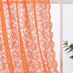 H.ebony Orange Lace Sheer Curtains 84 Inches Long, Rod Pocket Privacy Country Rustic Scalloped Sheer Lace Orange Curtains for Living Room, 52 x 84 Inch, 2 Panels, Rust Orange