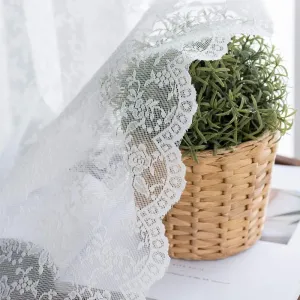 H.ebony Pure White Lace Curtains 108 Inch Length - Vintage Rose Floral Lace Curtains for Living Room, Light Filtering and Privacy White Sheer Curtains 2 Panels, 52 x 108 Inch, White