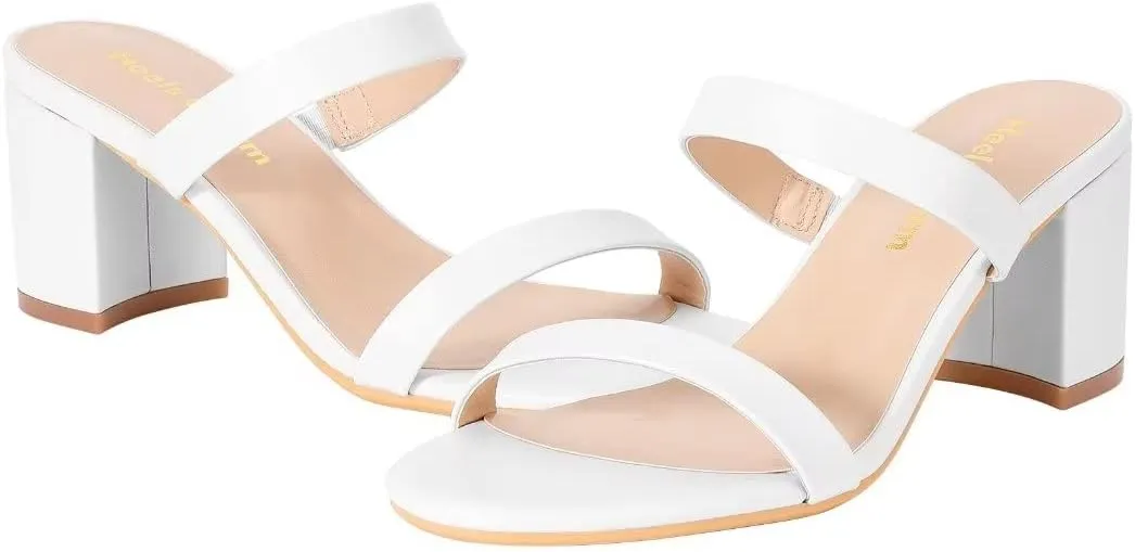 Heels Charm Women's Chunky Block Low Heeled Sandals 2.75 Inches Open Toe Two Strap Slip on Block High Heel Sandal Dress Sandals Daily Work Party Shoes