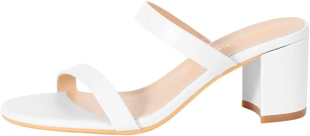 Heels Charm Women's Chunky Block Low Heeled Sandals 2.75 Inches Open Toe Two Strap Slip on Block High Heel Sandal Dress Sandals Daily Work Party Shoes