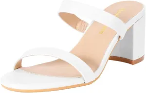 Heels Charm Women's Chunky Block Low Heeled Sandals 2.75 Inches Open Toe Two Strap Slip on Block High Heel Sandal Dress Sandals Daily Work Party Shoes
