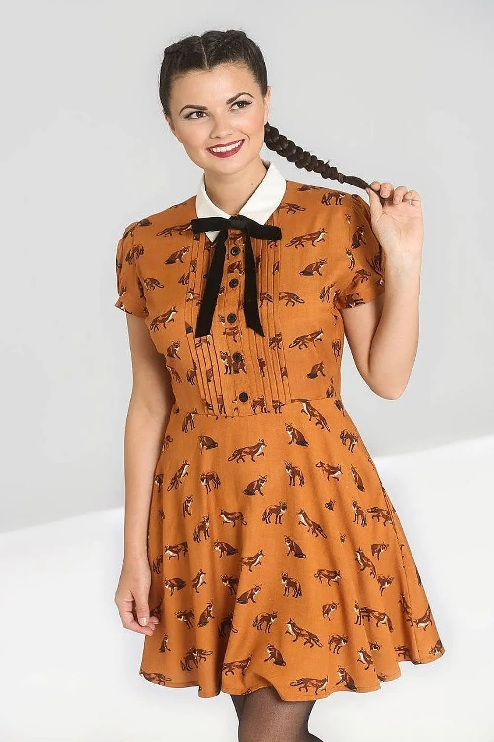 Hell Bunny Vixey Fox Print Retro Style Tea Dress