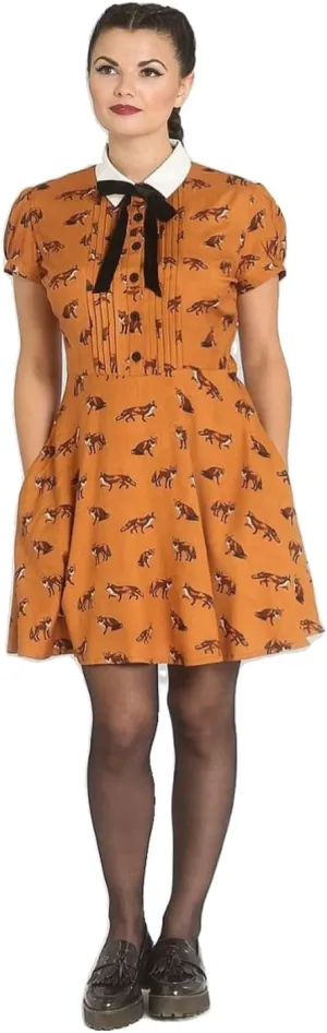 Hell Bunny Vixey Fox Print Retro Style Tea Dress