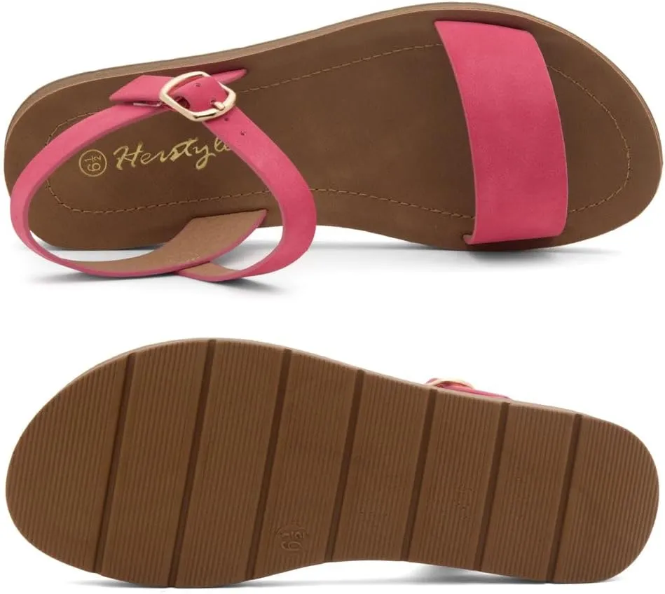 Herstyle Monday Womens Open Toes One Band Ankle Strap Flat Sandals