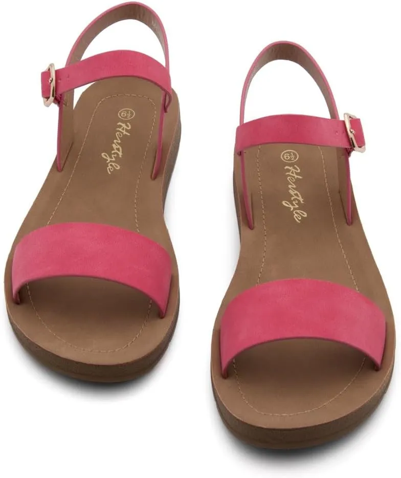 Herstyle Monday Womens Open Toes One Band Ankle Strap Flat Sandals