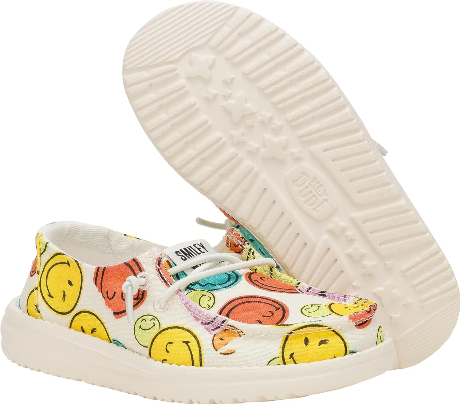 HEYDUDE Wendy Smiley Cream/Multi, Women’s Shoes, Women’s Slip-on Loafers, Comfortable & Light-Weight
