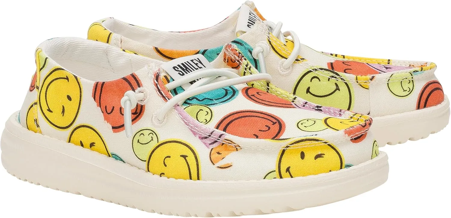 HEYDUDE Wendy Smiley Cream/Multi, Women’s Shoes, Women’s Slip-on Loafers, Comfortable & Light-Weight