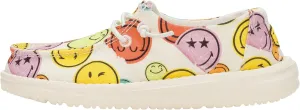HEYDUDE Wendy Smiley Cream/Multi, Women’s Shoes, Women’s Slip-on Loafers, Comfortable & Light-Weight