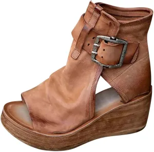 High Top Sandals for Women Platform Summer Vintage Casual Fish Mouth Open Toe Buckle Hollow Chunky Wedge Sandals Comfy Ladies Outdoor Roman Shoes