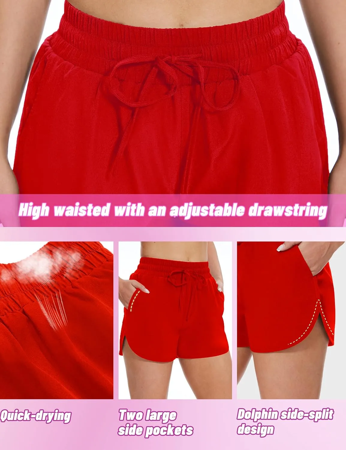 High Waisted Running Shorts for Women with Pockets, 2.5" Black Athletic Workout Gym Yoga Spandex Dolphin Shorts