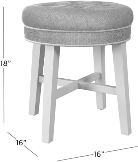Hillsdale Sophia Tufted Backless Wood Vanity Stool White with Gray Fabric