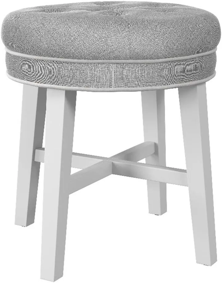 Hillsdale Sophia Tufted Backless Wood Vanity Stool White with Gray Fabric