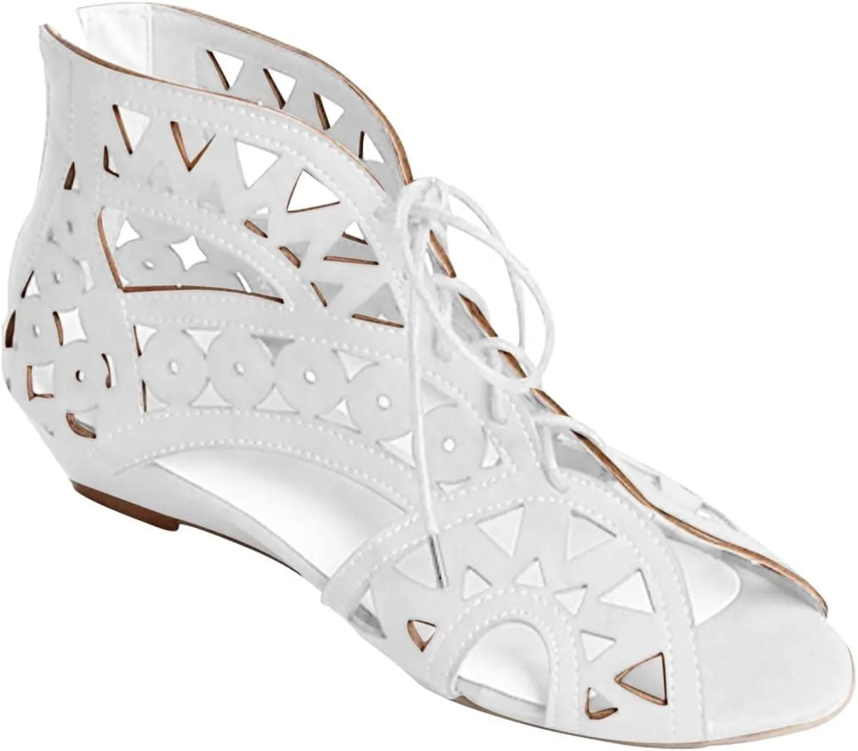 Hollow Sandals for Women Wedge Summer Casual Cross Straps Lace Up Fish Mouth Open Toe Back Zipper Flat Sandals Lightweight Comfy Outdoor Shoes