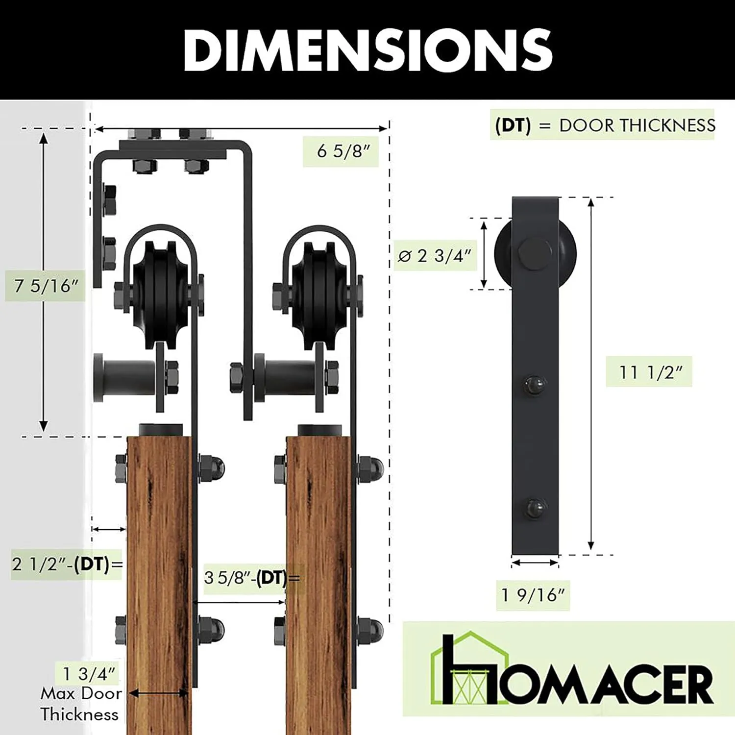 Homacer Black Rustic Double Track U-Shape Bypass Sliding Barn Door Hardware Kit, for Four Doors, 12ft Long Flat Track, Classic Design Roller （Doors Not Included）