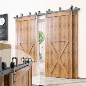 Homacer Black Rustic Double Track U-Shape Bypass Sliding Barn Door Hardware Kit, for Three Doors, 12ft Long Flat Track, Classic Design Roller （Doors Not Included）