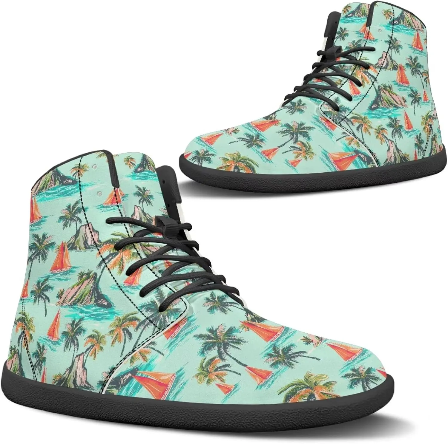 Howilath Hawaiian Coconut Tree High Top Shoes Minimalist Shoes Men Waterproof Running Cross Training Shoe
