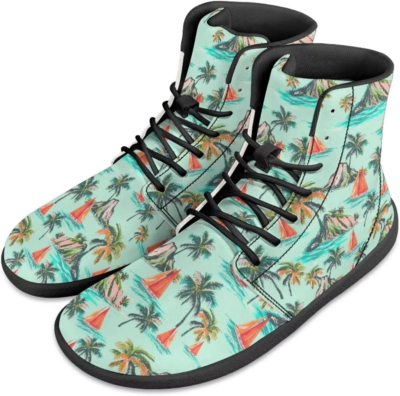 Howilath Hawaiian Coconut Tree High Top Shoes Minimalist Shoes Men Waterproof Running Cross Training Shoe