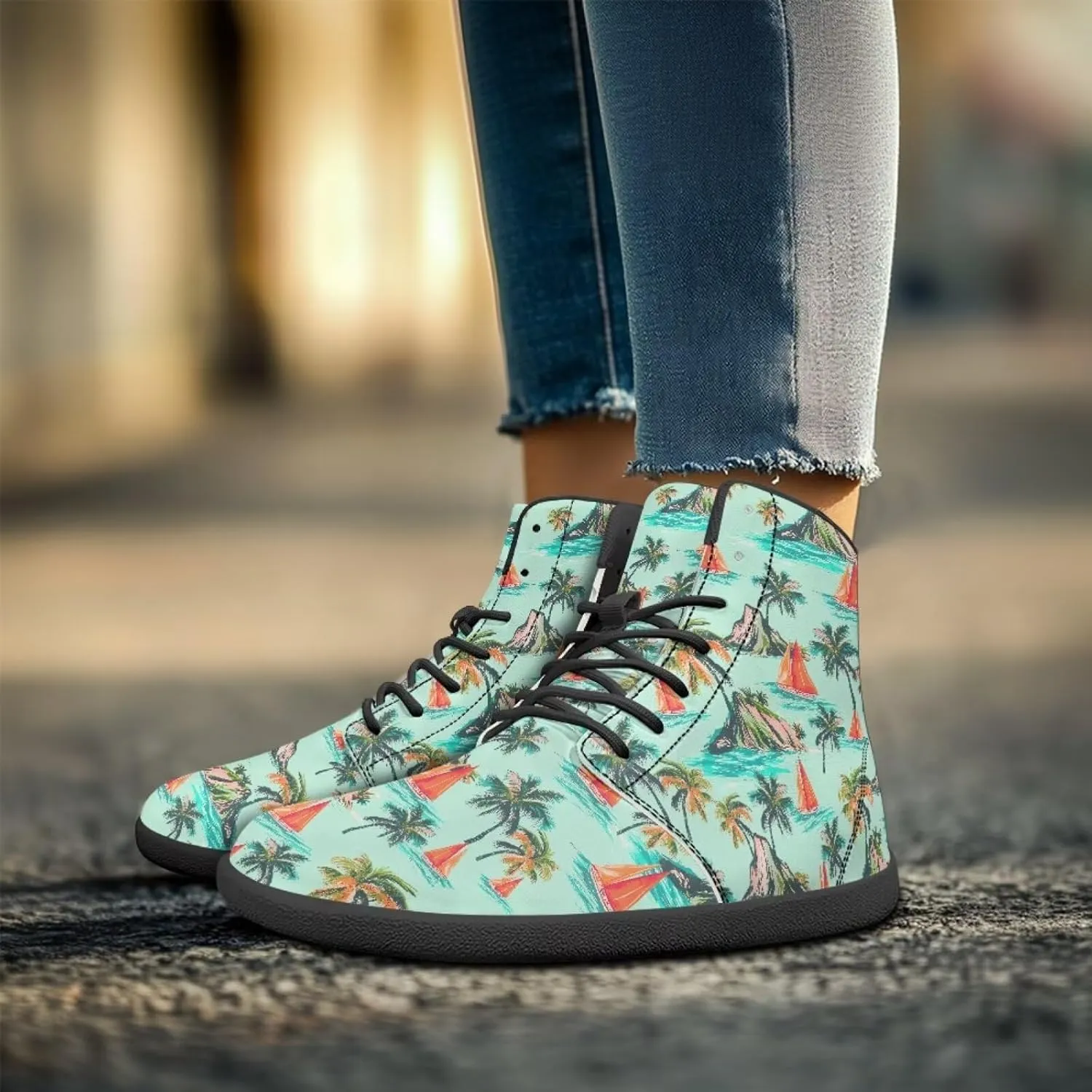 Howilath Hawaiian Coconut Tree High Top Shoes Minimalist Shoes Men Waterproof Running Cross Training Shoe
