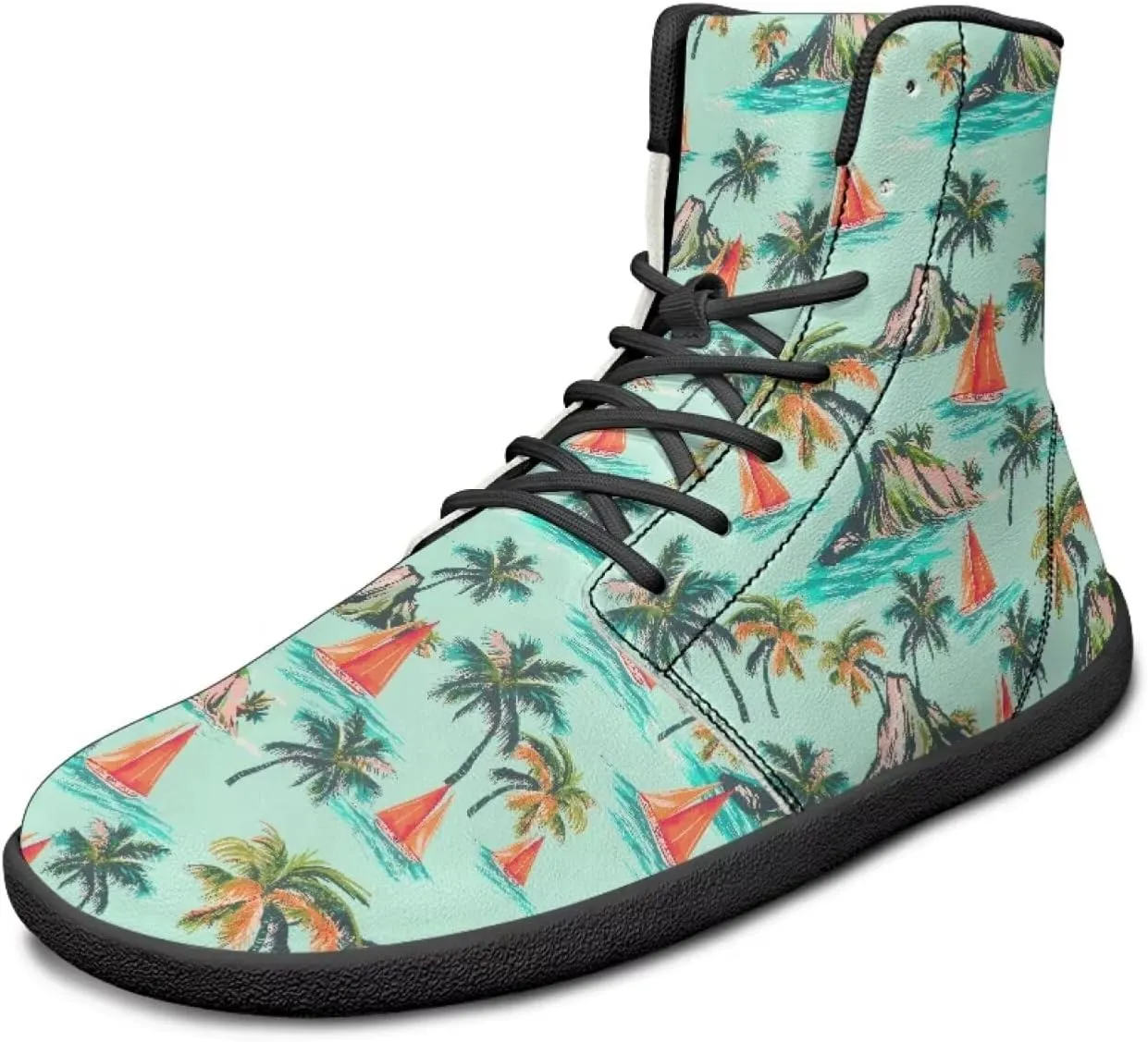 Howilath Hawaiian Coconut Tree High Top Shoes Minimalist Shoes Men Waterproof Running Cross Training Shoe