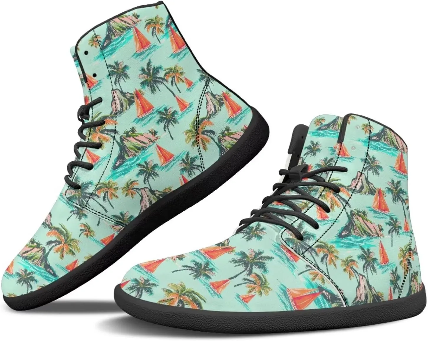Howilath Hawaiian Coconut Tree High Top Shoes Minimalist Shoes Men Waterproof Running Cross Training Shoe