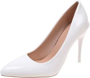 HuangTaiJi Qing Women's Fashion Stiletto Heels Shoes Simple Sexy Closed Toe High Heeled Slip-on Dress Pumps for Work
