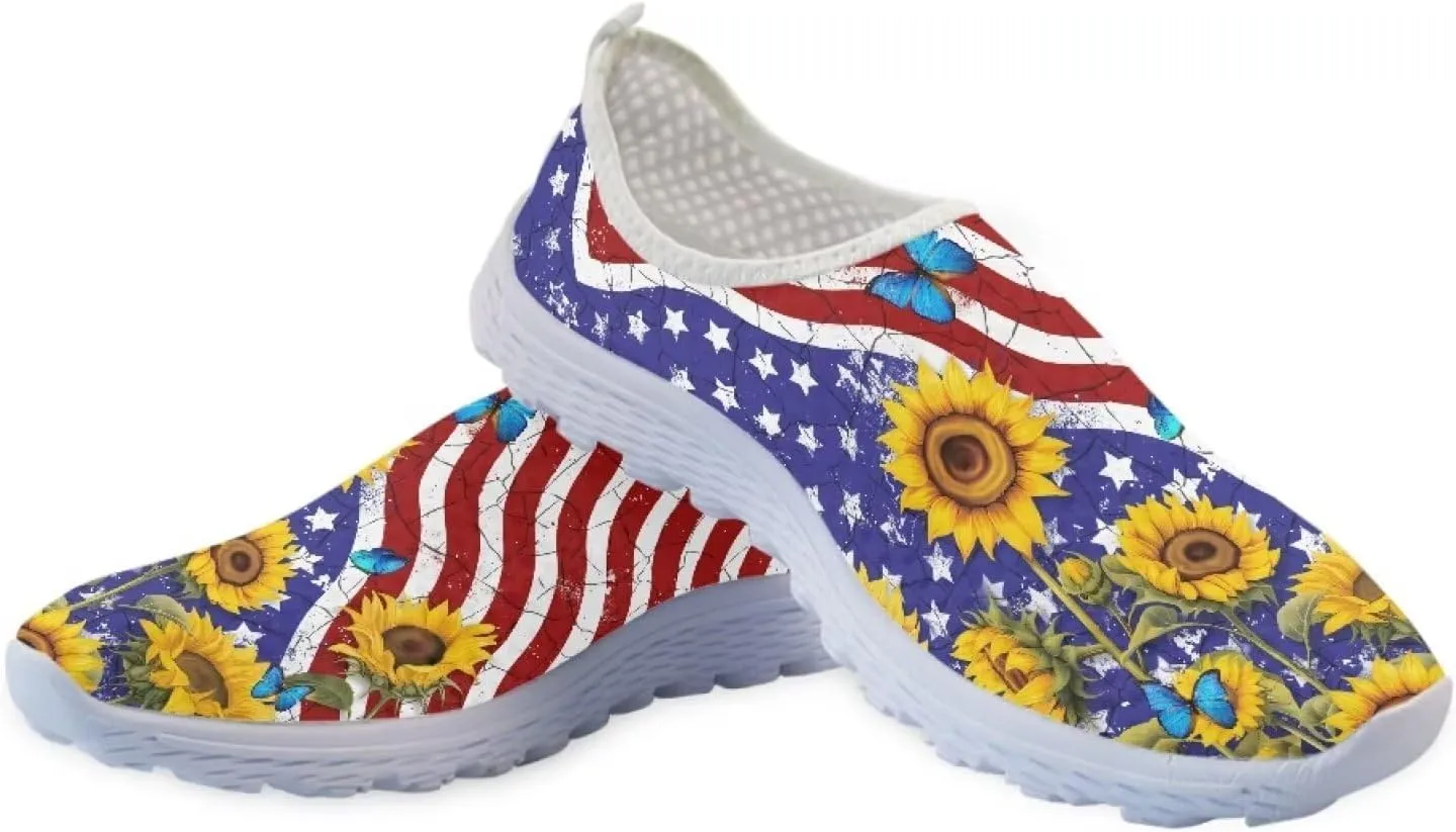 HUGS IDEA Women's Floral Mesh Slip on Shoes