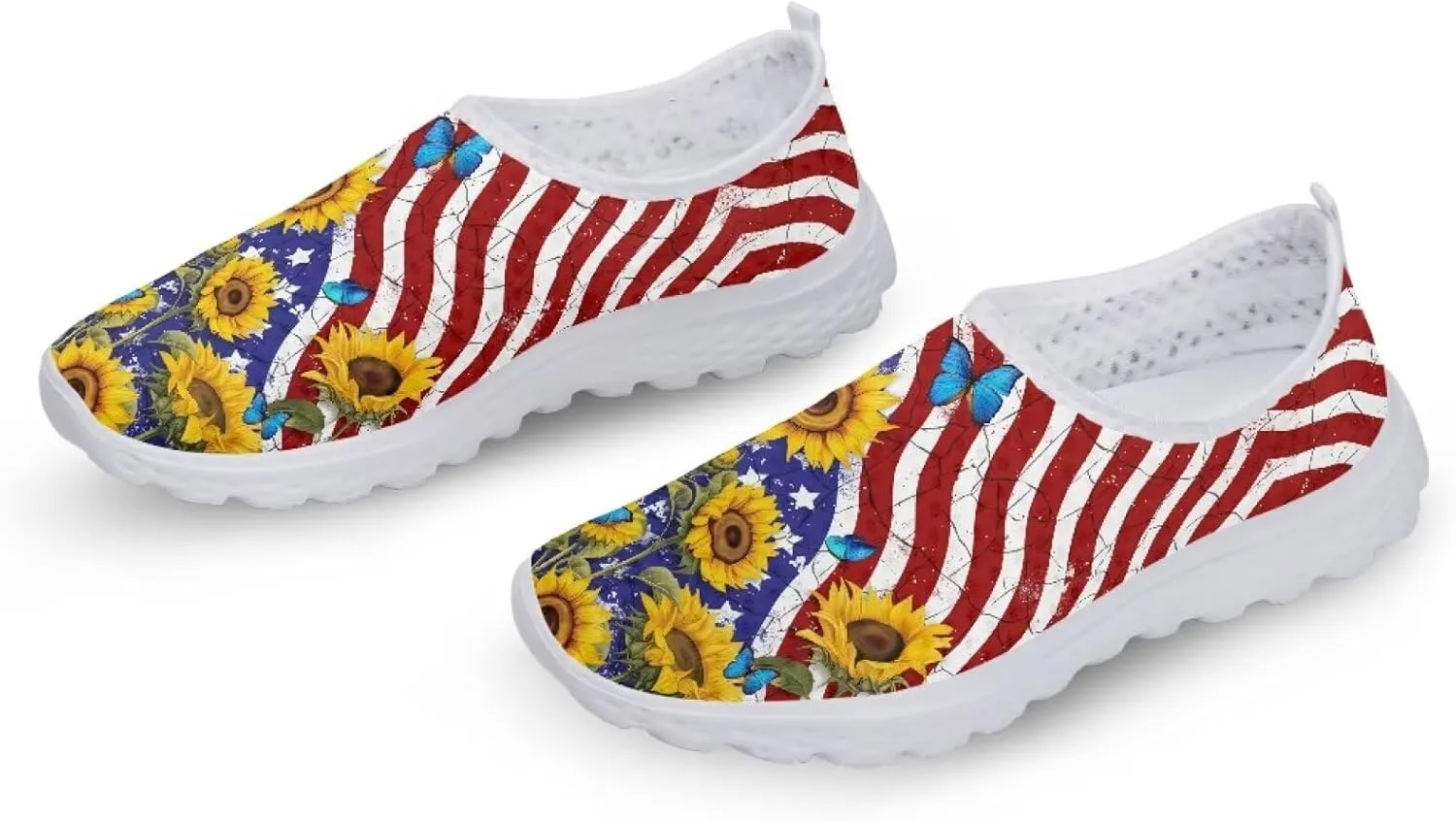 HUGS IDEA Women's Floral Mesh Slip on Shoes